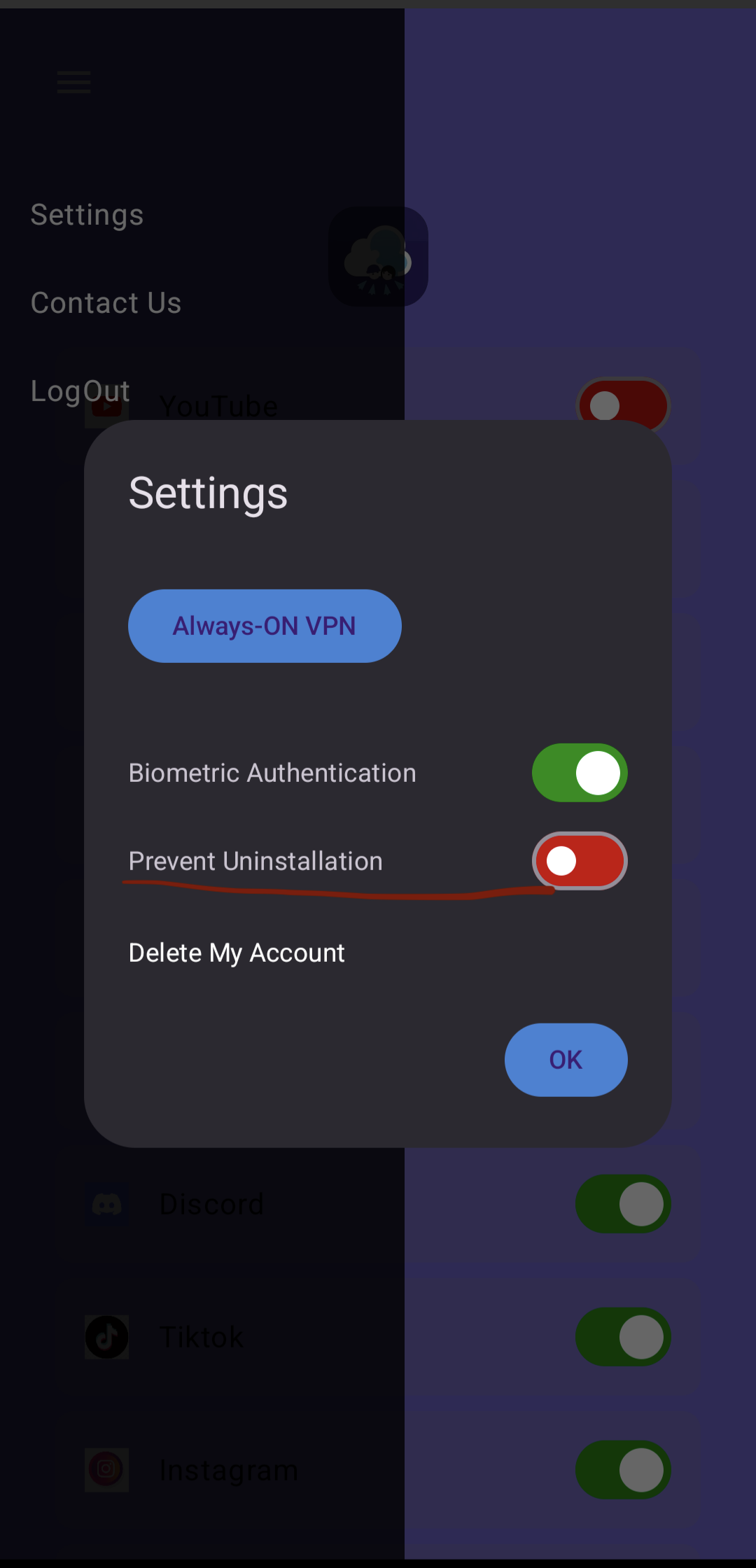 Prevent Uninstall Step 1